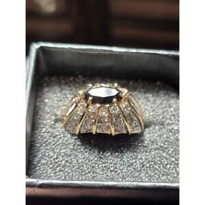 Evil Eye Gold Plated Ring With Black & Clear Crystals Size 6